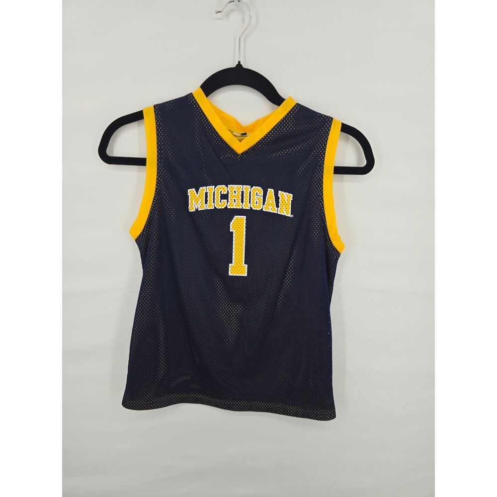 Michigan Wolverines Youth Mesh Basketball Jersey Navy Blue Yellow Size Medium